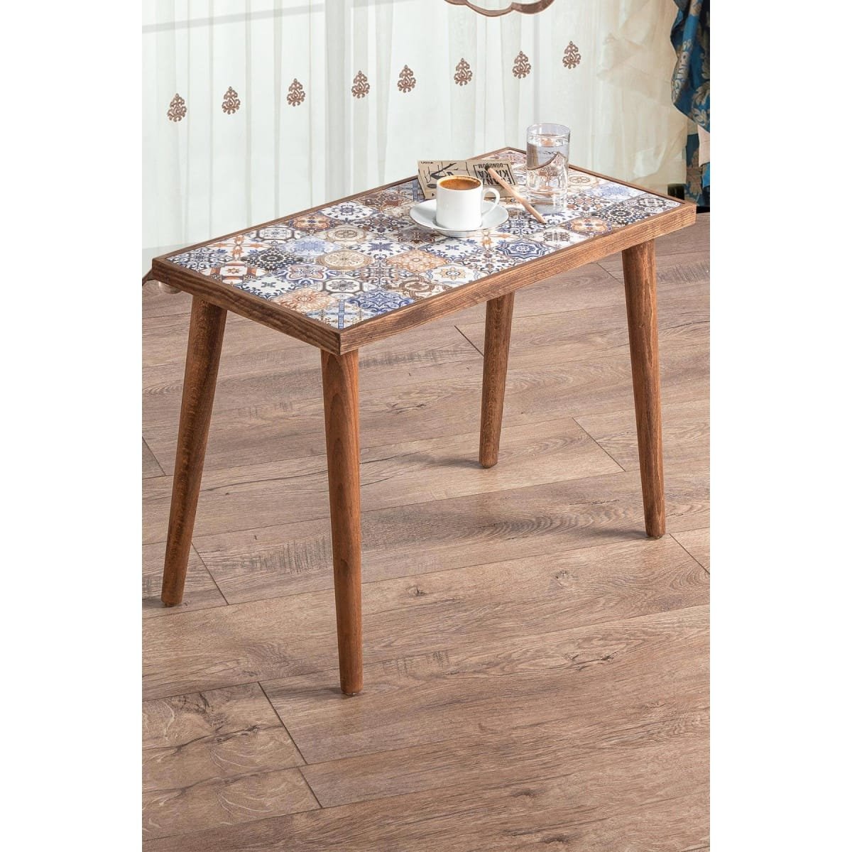 Houten Bijzettafel met Keramiek Tafelblad - Afbeelding 7