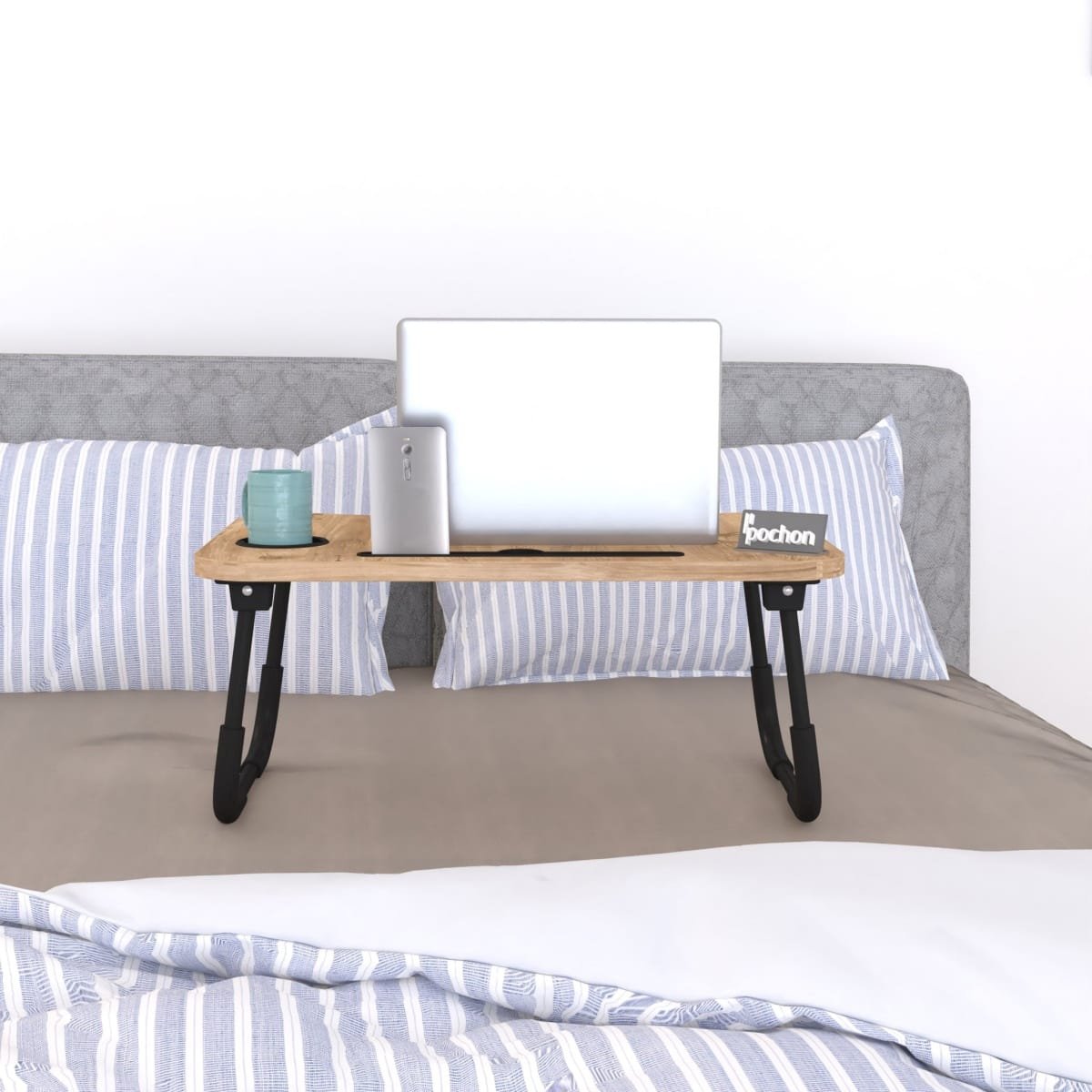 Inklapbare Bedtafel met Beker- en Telefoonhouder - Afbeelding 3