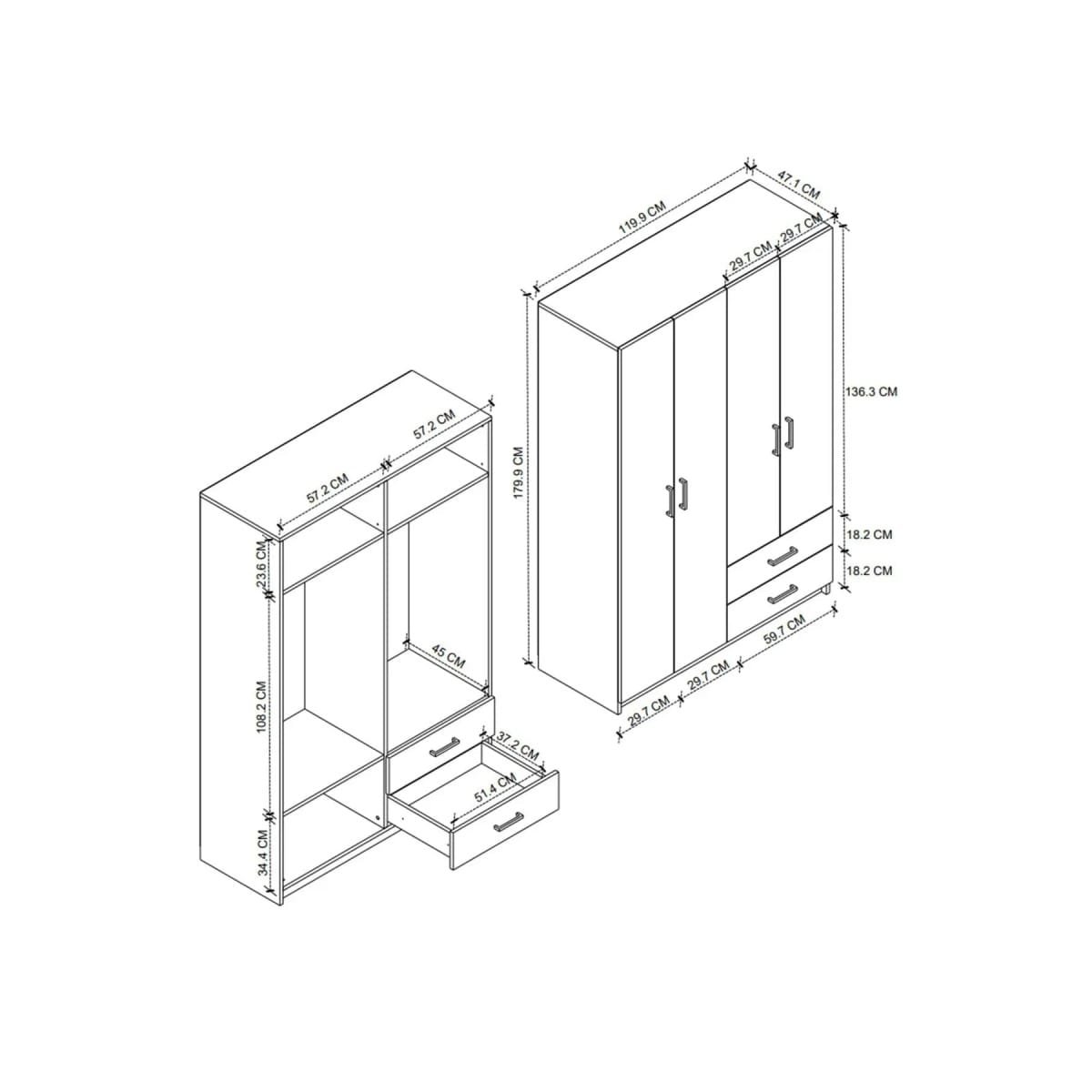 Kledingkast met 4 Deuren - Afbeelding 6